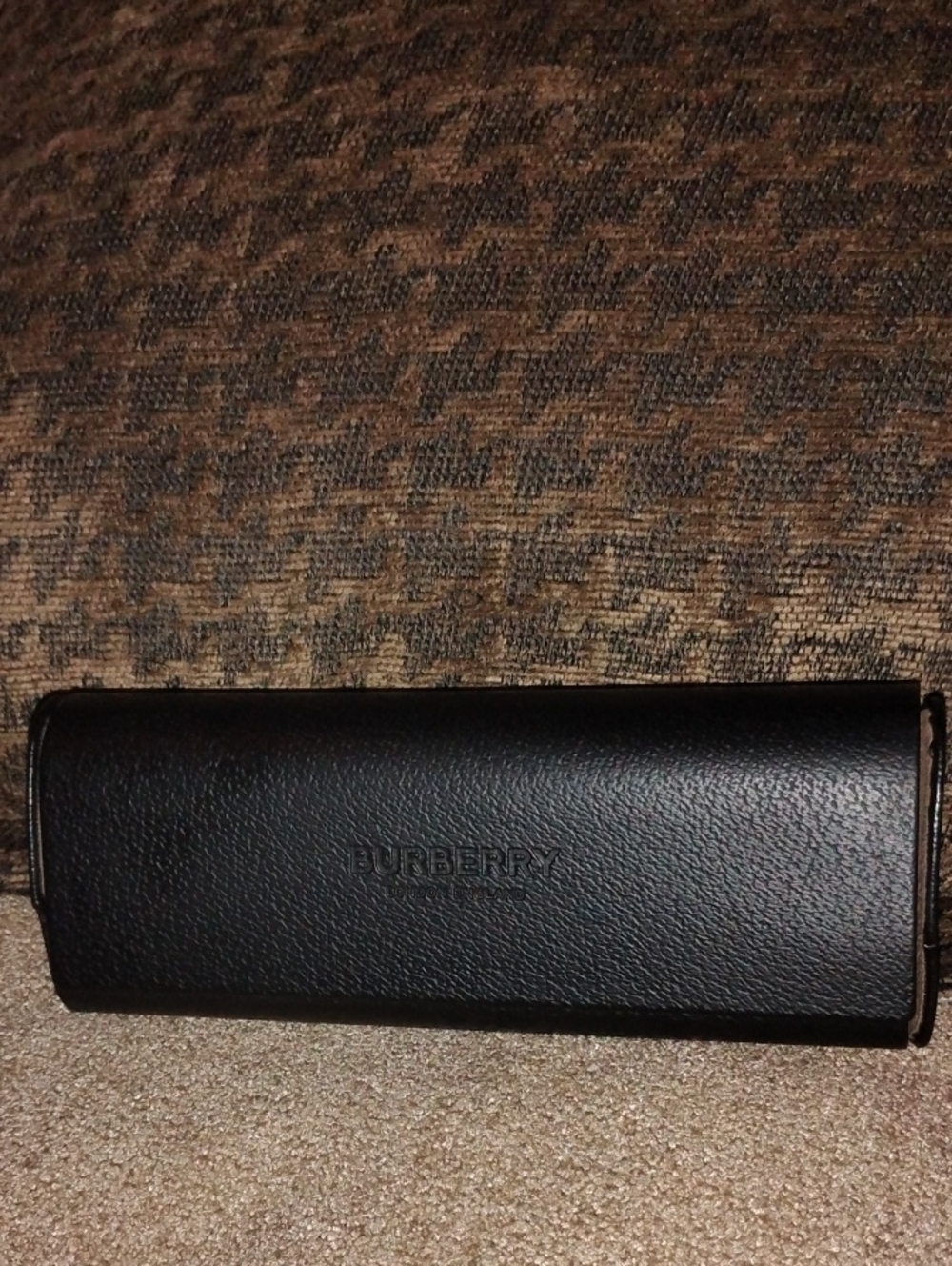 Burberry Black Leather Sunglass Case with Subtle Embossed Logo